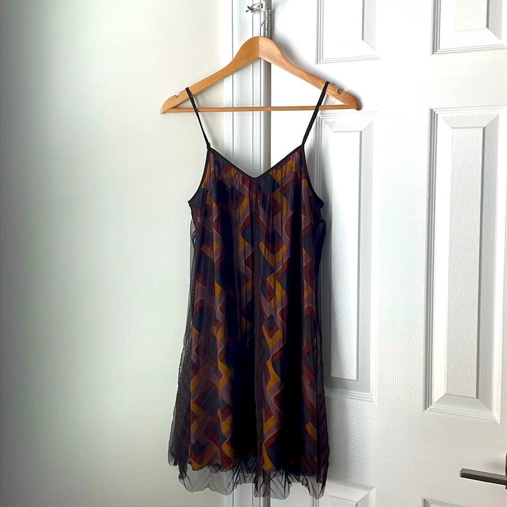 Fossil Brand adorable spaghetti strap dress with sheer overlay